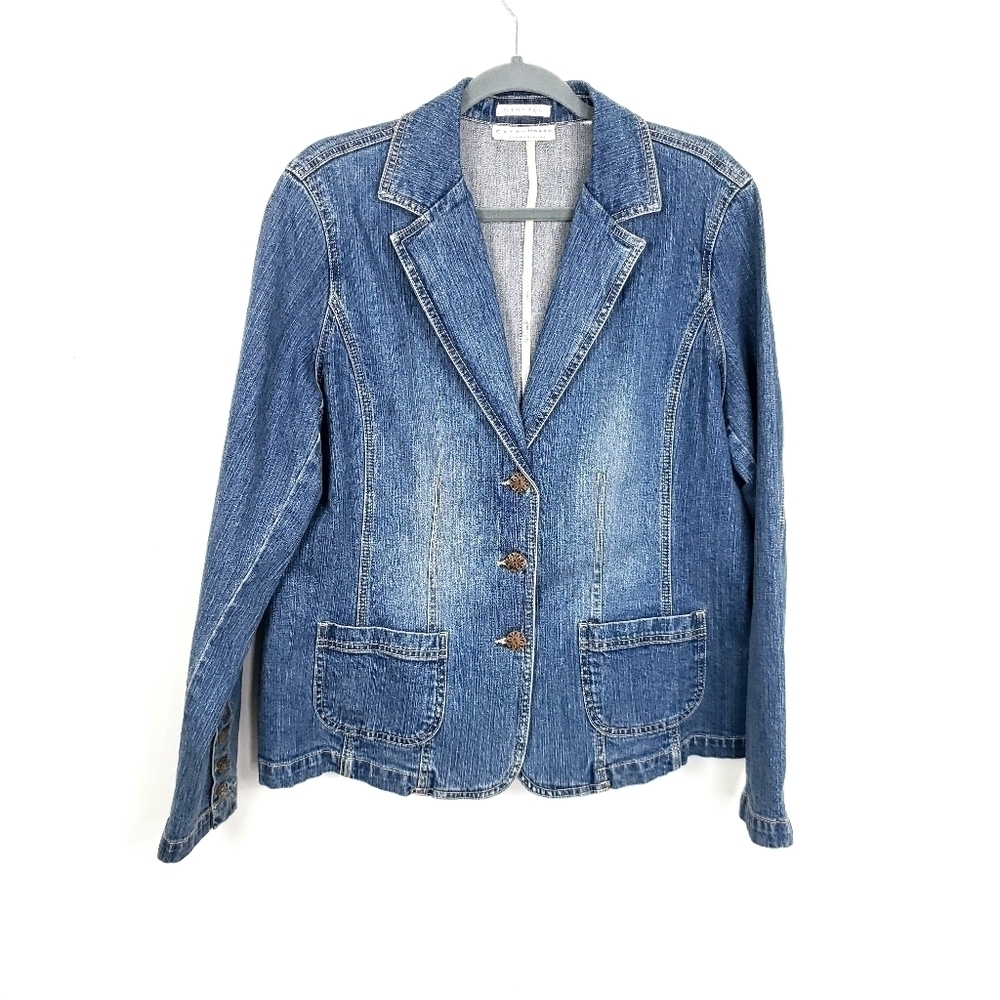 Crazy horse vintage jean jacket wide collar 3 Button Front Approx Medium/ Large - Picture 2 of 7